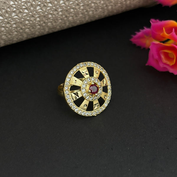Artisan Wheel Ruby Gold-Plated Designer Ring
