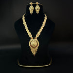 Traditional Gold Plated Long Necklace Set with Earrings