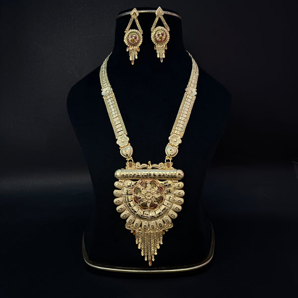 Traditional Gold Plated Necklace Set with Matching Earrings