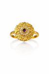 Royal Leaf Floral Gold Plated Ruby Stone Ring