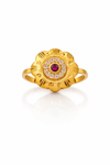Classic Floral Gold Plated Ruby Stone Ring