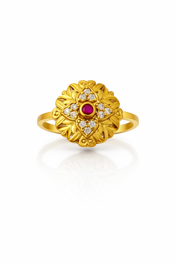 Heritage Floral Kundan Gold Plated Ring