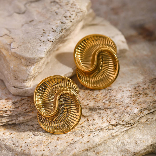Gold-Toned Spiral Ribbed Stud Earrings