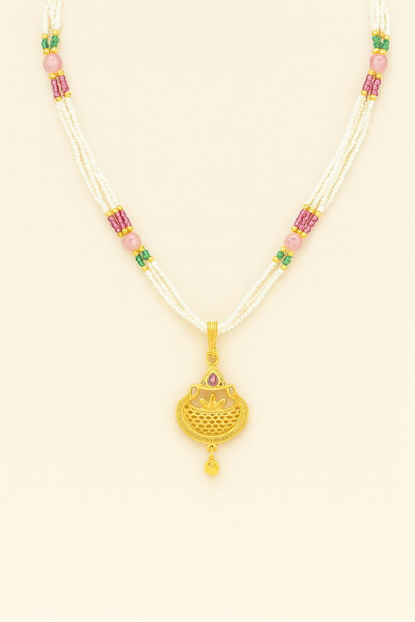 Traditional Pearl Beads Lotus Pendant Necklace