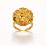 Jodha Ring β Royal Gold Finish Floral Ring with Red Stones