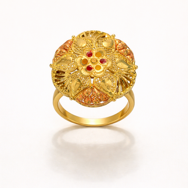 Jodha Ring β Royal Gold Finish Floral Ring with Red Stones
