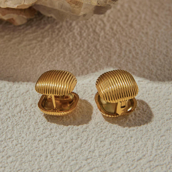Gold-Toned Ribbed Statement Stud Earrings