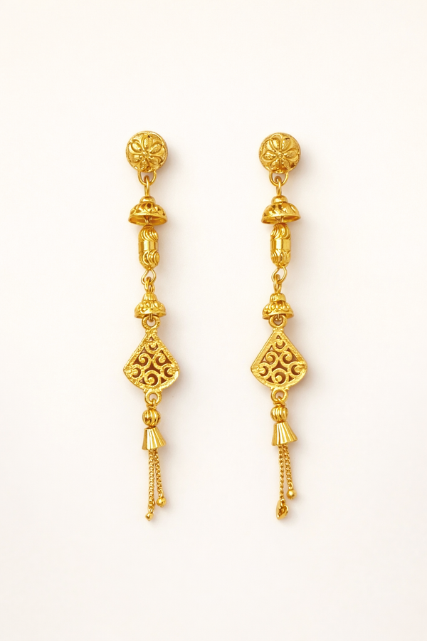 Traditional Gold Plated Long Drop Earrings