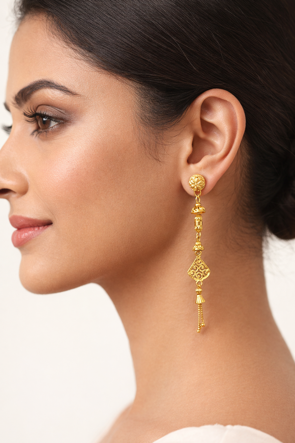 Traditional Gold Plated Long Drop Earrings