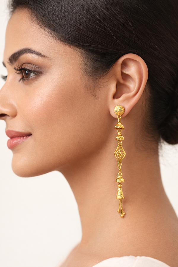 Traditional Gold Plated Long Drop Earrings