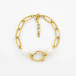 Faye Pearl and Gold Abstract Link Bracelet