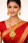 Royal Rajwadi Gold Finish Necklace with Antique Carving & Stone Work (6 Months Polish Warranty)