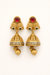 Traditional Gold Finish Jhumka Earrings with Red & Green Stones
