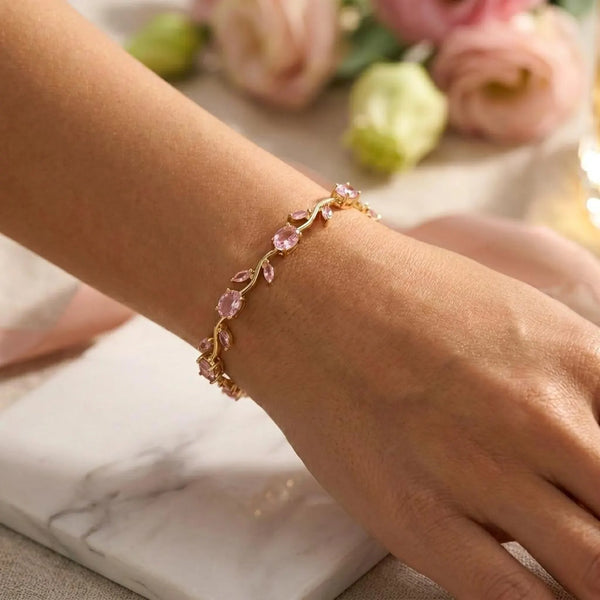 Swarnika Soft Pink Tulip Bracelet | 18K Gold Plated Minimalist Korean Design (Anti-Tarnish)