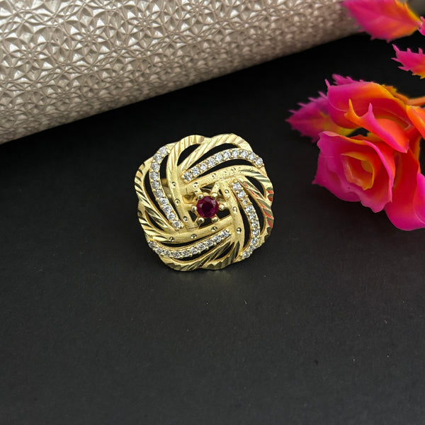 Regal Swirl Ruby Gold-Plated Statement Ring