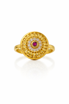 Traditional Round Floral Gold Plated Ruby Stone Ring