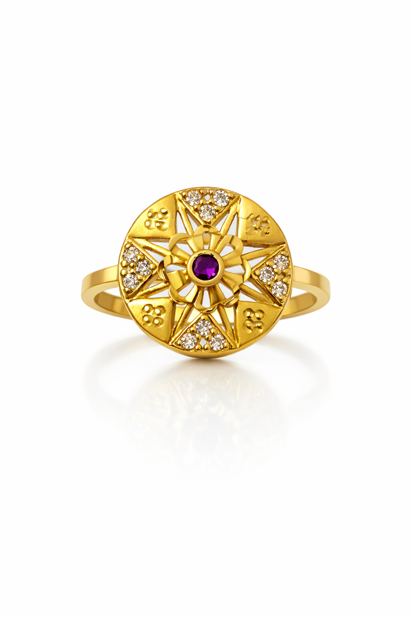 Royal Star Floral Gold Plated Ruby Stone Ring