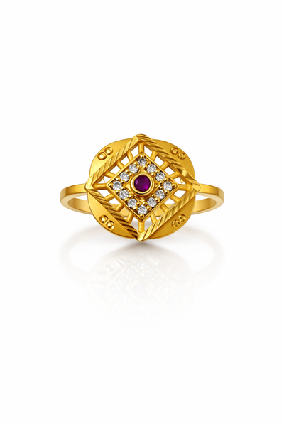 Classic Floral Gold Plated Ruby Stone Ring