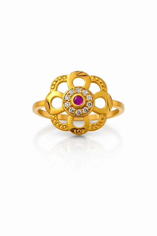 Classic Floral Kundan Gold Plated Ring