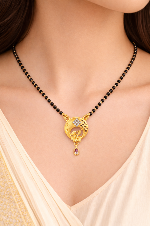 Elegant Crescent Gold-Tone Mangalsutra with Stone Drop
