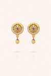 Traditional Jaali Gold-Tone Earrings with Ruby Drop