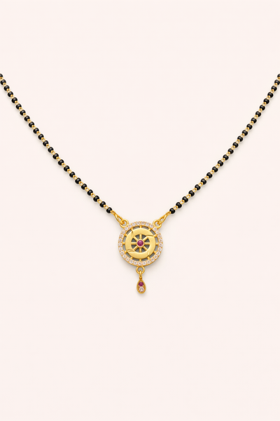 Designer Circular Gold-Tone Mangalsutra with Ruby Drop