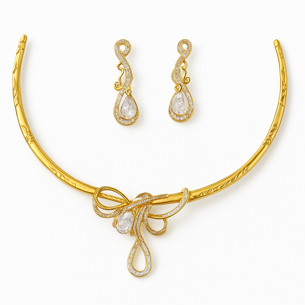 Elegant Gold-Tone Bow & Teardrop Necklace Set