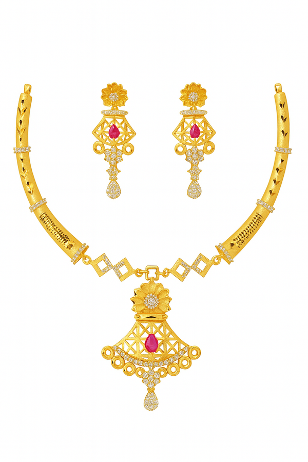 Royal Floral Gold-Tone Designer Necklace Set