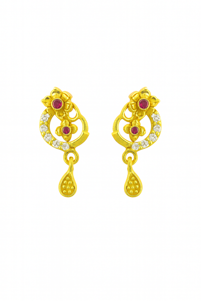 Traditional Floral Gold-Tone Drop Earrings