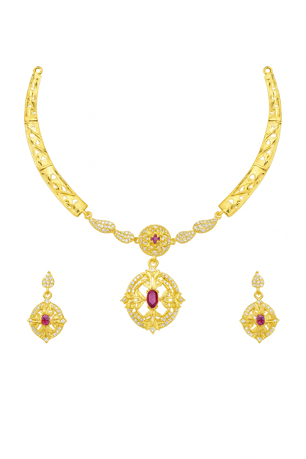 Royal Peacock-Inspired Gold-Tone Designer Necklace Set