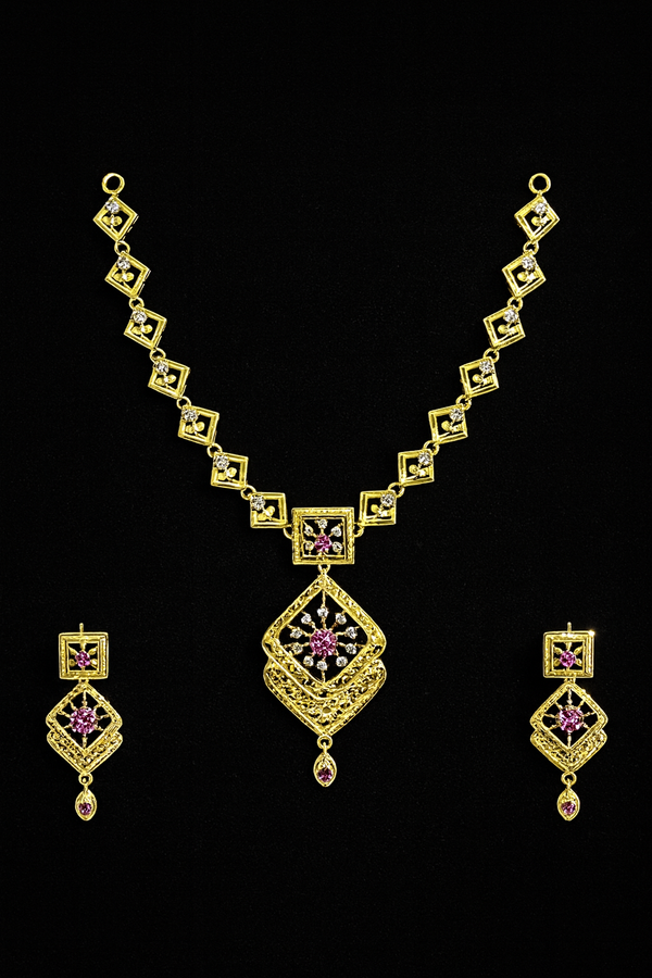 Royal Geometric Gold-Tone Designer Necklace Set