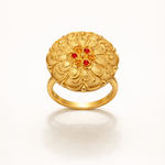Jodha Ring – Royal Gold Finish Floral Ring with Red Stones