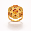 Jodha Ring – Royal Gold Finish Floral Ring with Red Stones