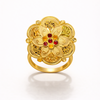 Jodha Ring – Royal Gold Finish Floral Ring with Red Stones