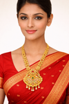 Rajwadi Gold Finish Necklace Set with Red, Green & Kundan Work (6 Months Polish Warranty)